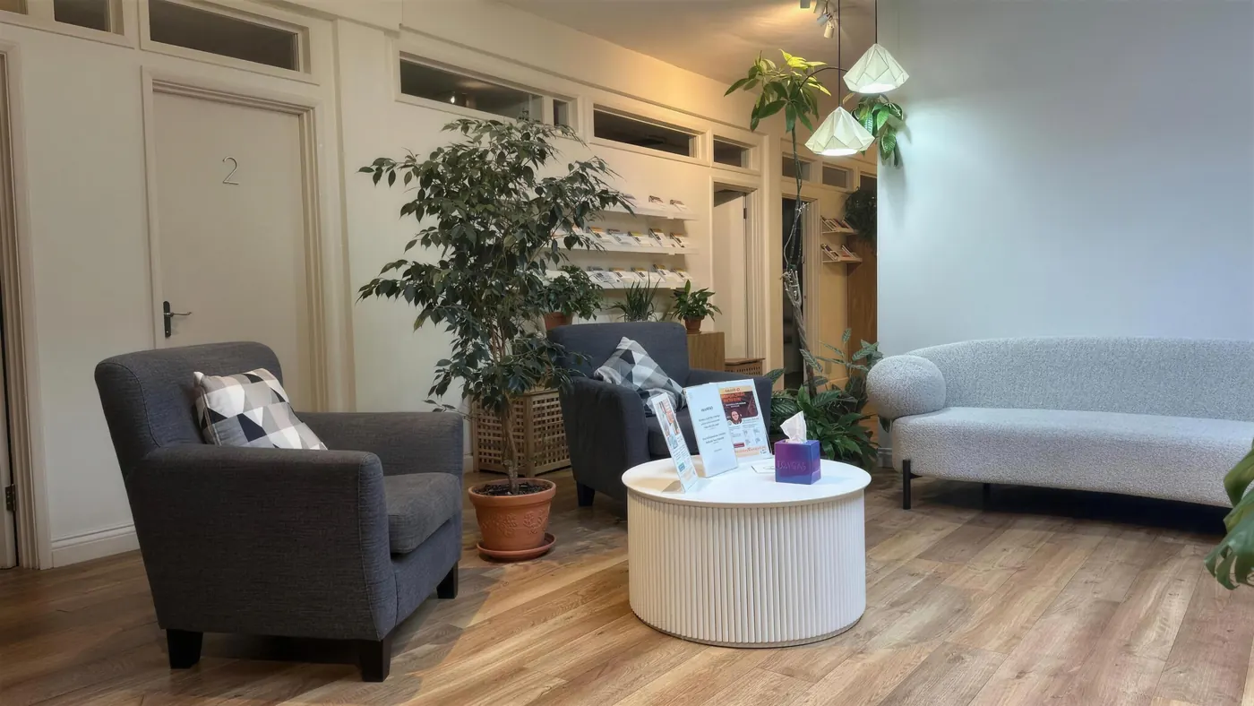 Seating area with armchairs and a round table
